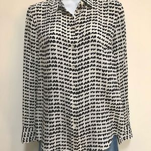 J CREW Whimsical Valentine's Day Heart Pattern 100% Silk Blouse Sz 4